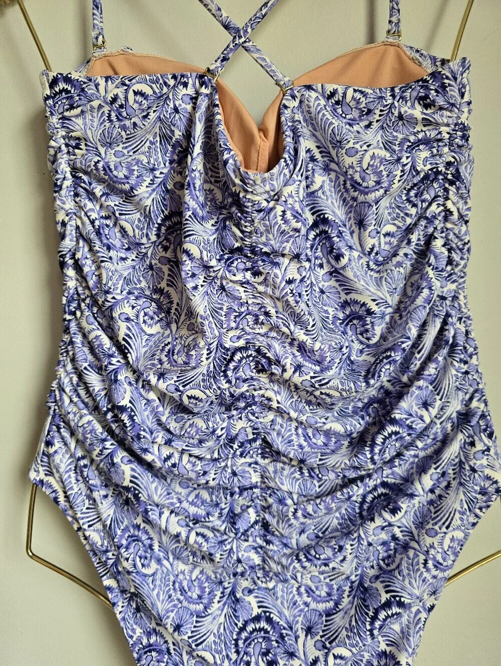 J. Crew NEW Blue Dandelion Swirl Ruched Sweetheart One Piece Swimsuit SZ 12 Chic